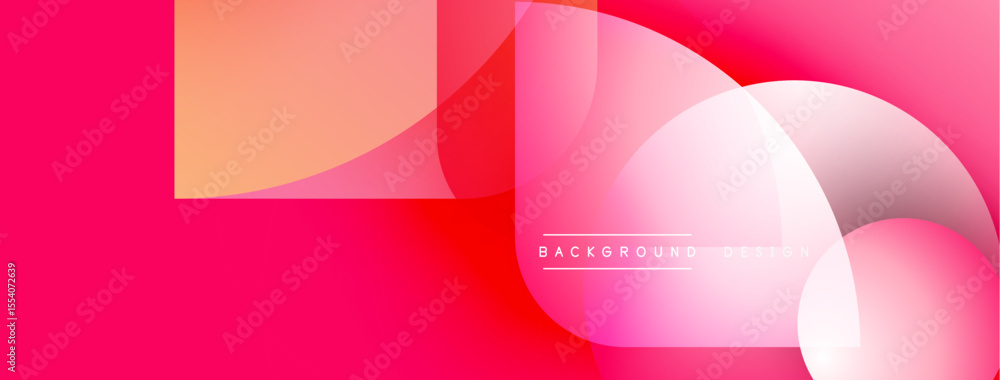 Poster abstract geometric shapes overlap. pink, white, orange hues create dynamic composition. modern desig