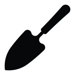 Garden trowel icon. Silhouette of hand shovel tool for planting, digging, gardening, landscaping, and soil work. Vector illustration, isolated.