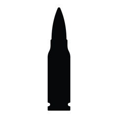 Rifle bullet silhouette icon. Ammunition cartridge symbol for firearms, military, hunting, shooting sports, and weapon design. Vector illustration, isolated.