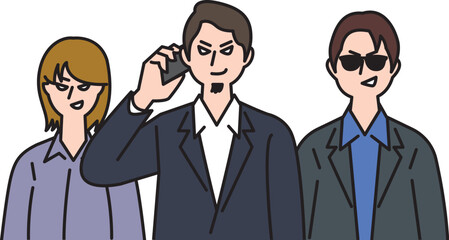 スーツを着て電話をかける特殊詐欺グループ