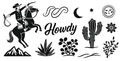 Rustic Western Clipart Bundle – Cowboy, Rodeo, and Desert Elements