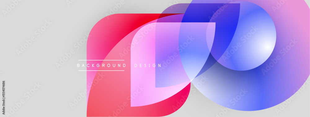 Poster Abstract shapes overlap, creating vibrant color gradients. Light pinks, blues, purples blend on gray backdrop. Modern design element.