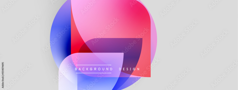 Poster Abstract colorful shapes overlap, creating dynamic visual effect. Background features gradients, text elements, modern design aesthetic.
