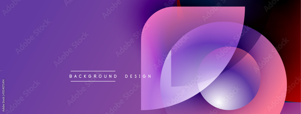 Poster Abstract purple design features layered shapes, gradients. Modern background with text elements, smooth transitions.
