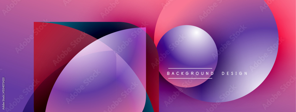 Poster Abstract shapes overlap, creating vibrant pinks, purples, reds. Modern design features smooth gradients, dynamic composition. Text reads background design.