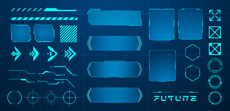 set futuristic element blue cyberpunk vector illustration