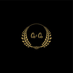 QQ beautiful feminine and elegant wedding monogram initial logo with circle floral gold