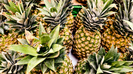 Pineapple paradise: A vibrant close-up of tropical fruit abundance and freshness