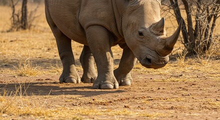 Fototapeta premium White rhino walking in savannah