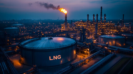 Vast Industrial Complex Featuring Massive LNG Storage Tank for Liquefied Natural Gas at Cryogenic Temperatures, Showcasing Modern Energy Infrastructure and Advanced Fuel Storage Facilities. 48587385 4
