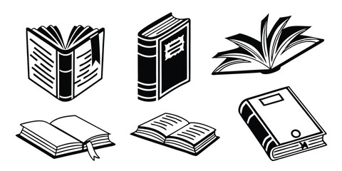 Book Icon Set – Open, Closed, and Notebook Style Vector Illustrations