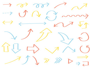 マーカーで書いた風の手描き矢印セット_カラフル