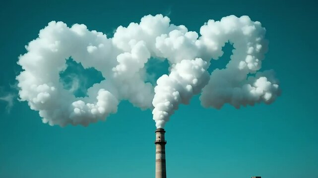 CO2 pollution from industrial chimney forming letters in blue sky
