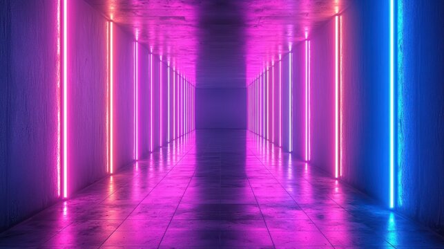 Neon tunnel, vibrant colors, futuristic