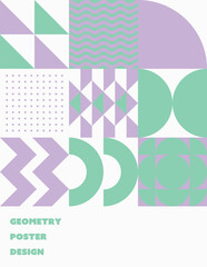 Obraz premium Geometric poster design with a creative twist and a simple, modern background, White, Purple, Mint green. / クリエイティブなシンプルでモダンな背景の幾何学的なポスターデザイン 白 紫 ミントグリーン