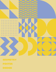 Obraz premium Geometric poster design with a creative twist and a simple, modern background, Blue, Yellow. / クリエイティブなシンプルでモダンな背景の幾何学的なポスターデザイン 黄色 青