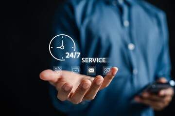 24-7 customer support service concept with communication nonstop assistance