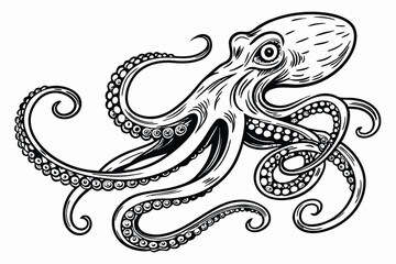 Octopus with Tentacles – Vintage Scratchboard Style Sea Animal Vector