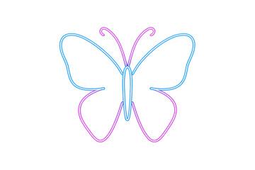 Fototapeta premium Luminous neon butterfly with electric blue wings, pink body gleaming against transparent backdrop, symbolizing delicate iridescence