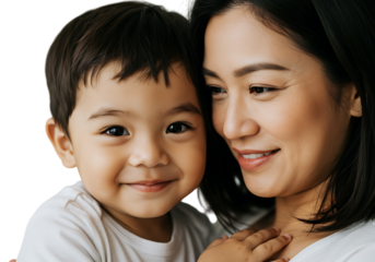 Portrait of loving mother and son smiling showing a deep bond of happiness and affection