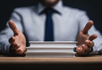 Businessman holds books