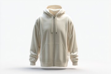 Cream-colored zip-up hoodie, front view
