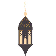 2D illustration of a dark-colored hanging lantern with dome top and arched windows, ideal for Islamic holiday or night-themed decor.