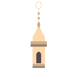 2D illustration of a simple mosque minaret with golden ornament and rounded top, in soft pastel color scheme and flat style.