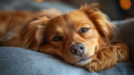 Senior Dog Relaxing on Colorful Vintage Couch