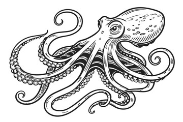 Octopus Vector Engraving – Etched Tentacled Sea Animal Illustration
