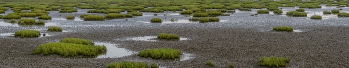 Low Tide at Gaomei Wetlands, Taichung – Grassy Mounds on Quiet Tidal Flats