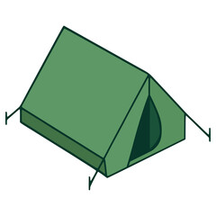 green camping tent isometric view outdoor flat color vector illustration template design