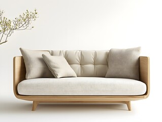 Fototapeta premium Minimalist White Couch with Floral Decor