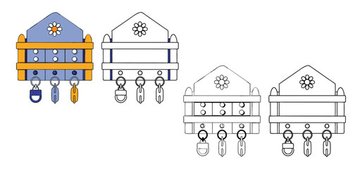 A collection of key holder designs with floral accents presenting variations in outlines and color choices for design flexibility