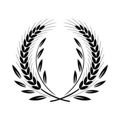 Wheat Laurel Wreath Black Silhouette Vector Illustration on White Background