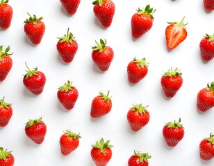 Fresh strawberries arranged in a grid pattern