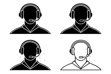 Minimalist Call Center Agent with Headset Icon Vector Art