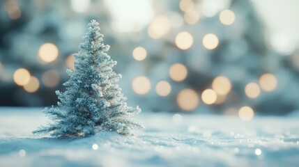 Enchanting winter landscape with frosted miniature Christmas tree scene