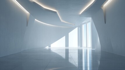 Minimalist white space design with natural light and architectural elegance