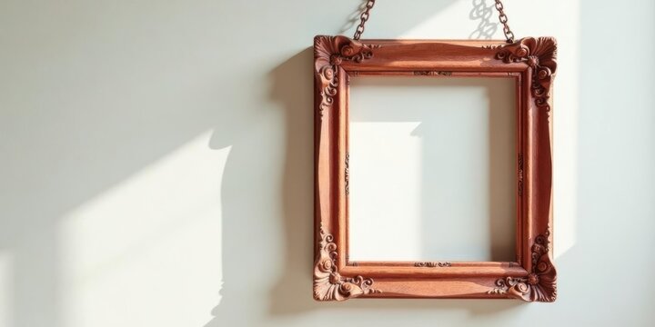 Ornate wooden frame hanging on a wall bathed in sunlight, ready for a cherished memory or artwork