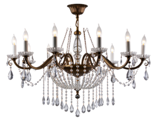 “Classic Crystal Chandelier with Hanging Teardrop Ornaments, isolated on a transparent background”
