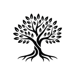 Elegant Tree of Life Silhouette with Intertwined Trunk and Leafy Canopy