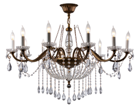  “Classic Crystal Chandelier with Hanging Teardrop Ornaments, isolated on a transparent background” - Powered by Adobe