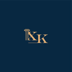 XK letter concept of elegant attorney design classy law logo with monogram and pillar