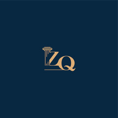 ZQ letter concept of elegant attorney design classy law logo with monogram and pillar
