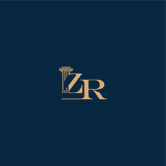 ZR letter concept of elegant attorney design classy law logo with monogram and pillar
