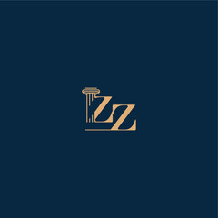 ZZ letter concept of elegant attorney design classy law logo with monogram and pillar