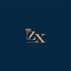 ZX letter concept of elegant attorney design classy law logo with monogram and pillar