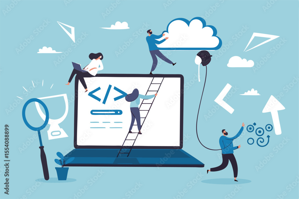 Fototapete software development, coding team, programming frontend backend framework, debugging algorithm, test