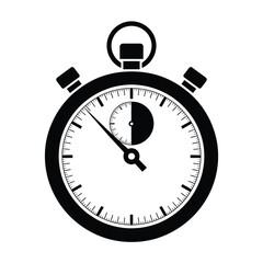 Stopwatch icon in black and white representing time speed and measurement